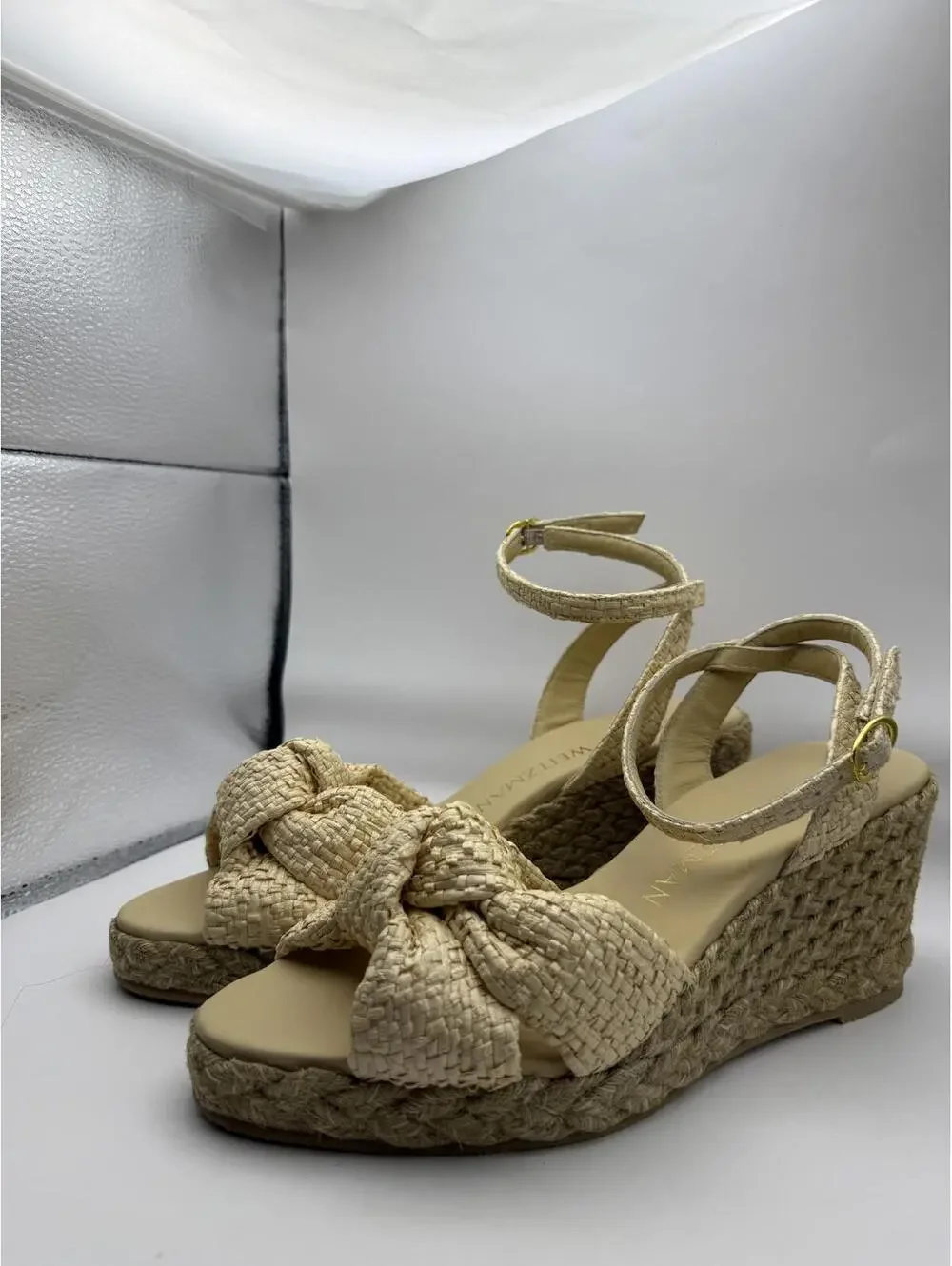 Stuart Weitzman Playa Espa Knot Wedge Sandals Wheat/Natural Size 9.5B - Picture 3 of 14